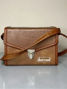 Vintage Brown Marsand Hard Shell Camera Bag with Shoulder Strap & Black Interior